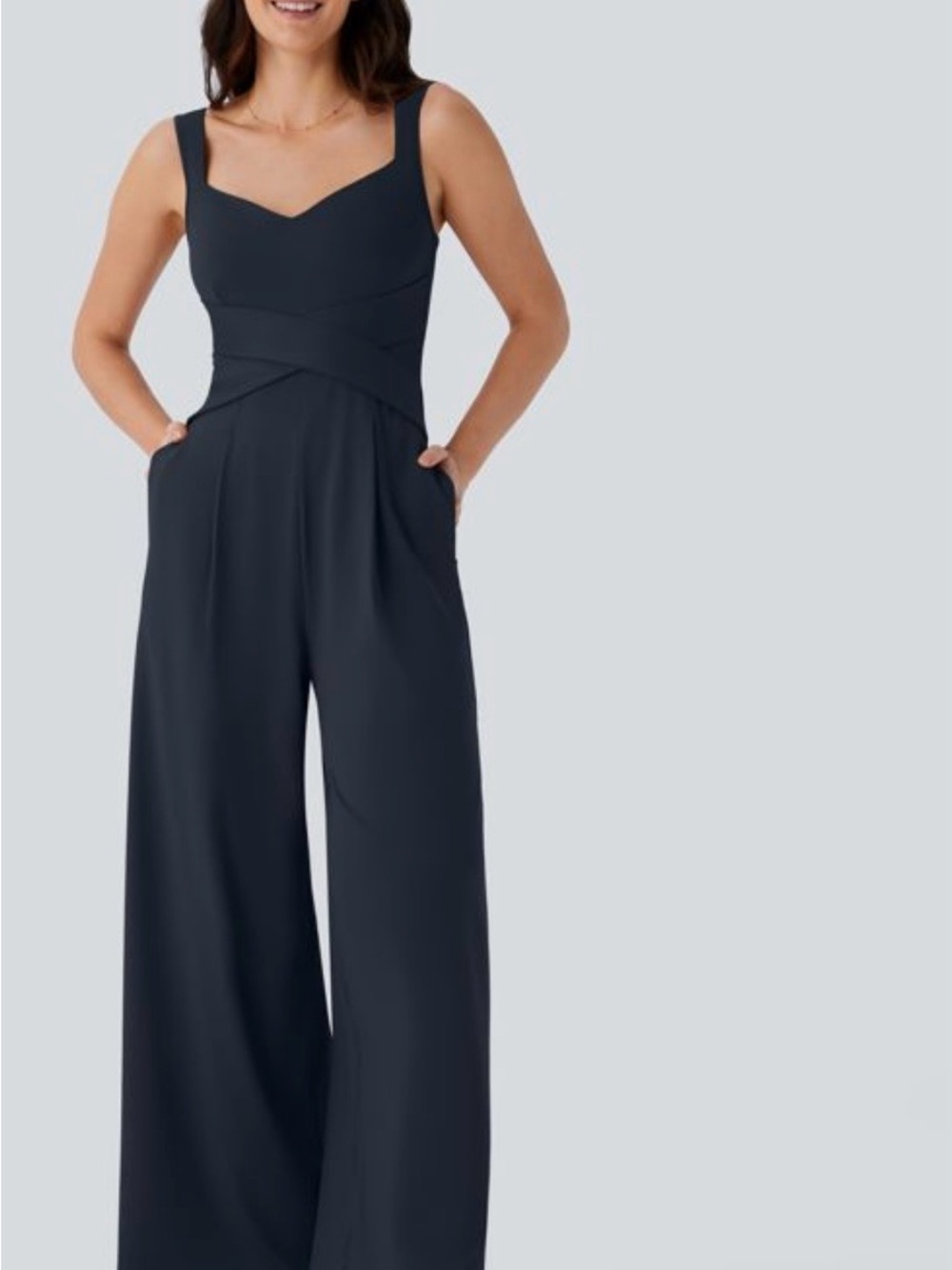 HALARA U Back Wide-Leg Sweetheart Jumpsuit with Crisscross Waist